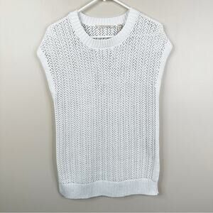 NEW Soft Surroundings Amanda Pointelle Pullover Sweater Medium White Knit Top